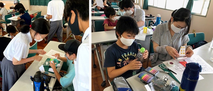 Elementary school students make rockets with high school students and their parents