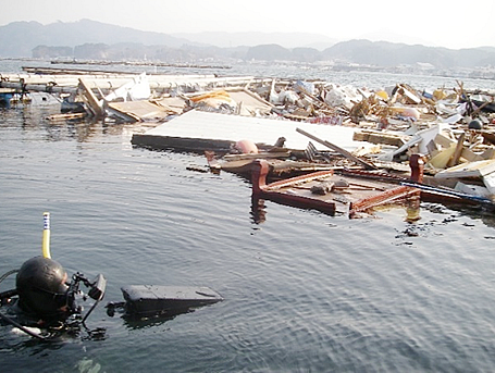 The sea of floating debris was investigated by an acoustic camera.