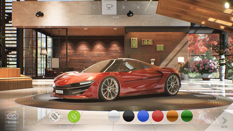 Unreal Engineで作成したカーコンフィギュレーターで車のボディカラーを変更するイメージ