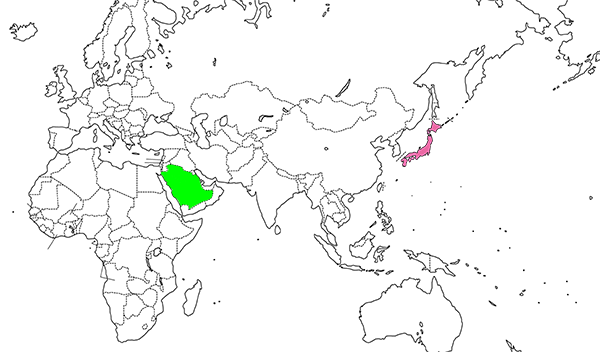 図１：サウジアラビアの位置