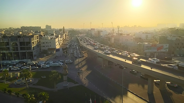 図2:夕焼けに染まるダンマーム(サウジアラビア東部)の街並み